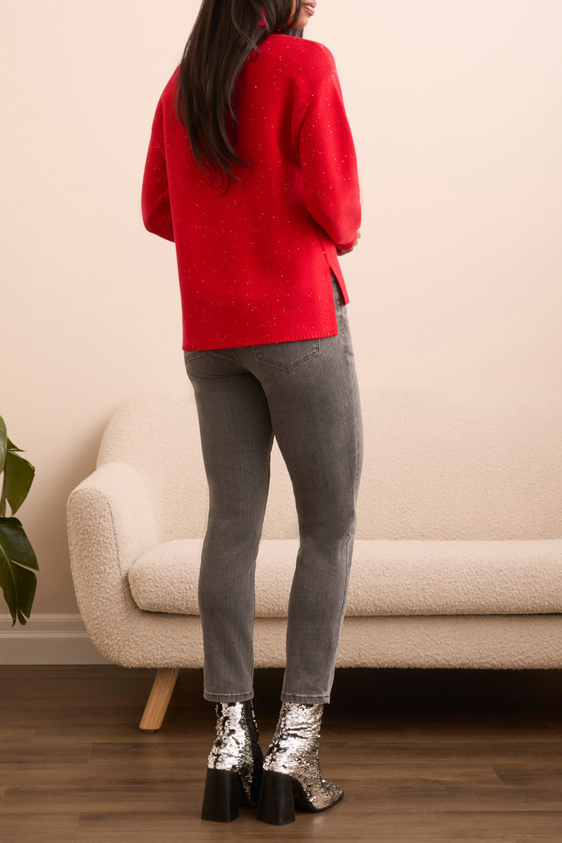 Red Turtle Neck Sweater With Side Slits