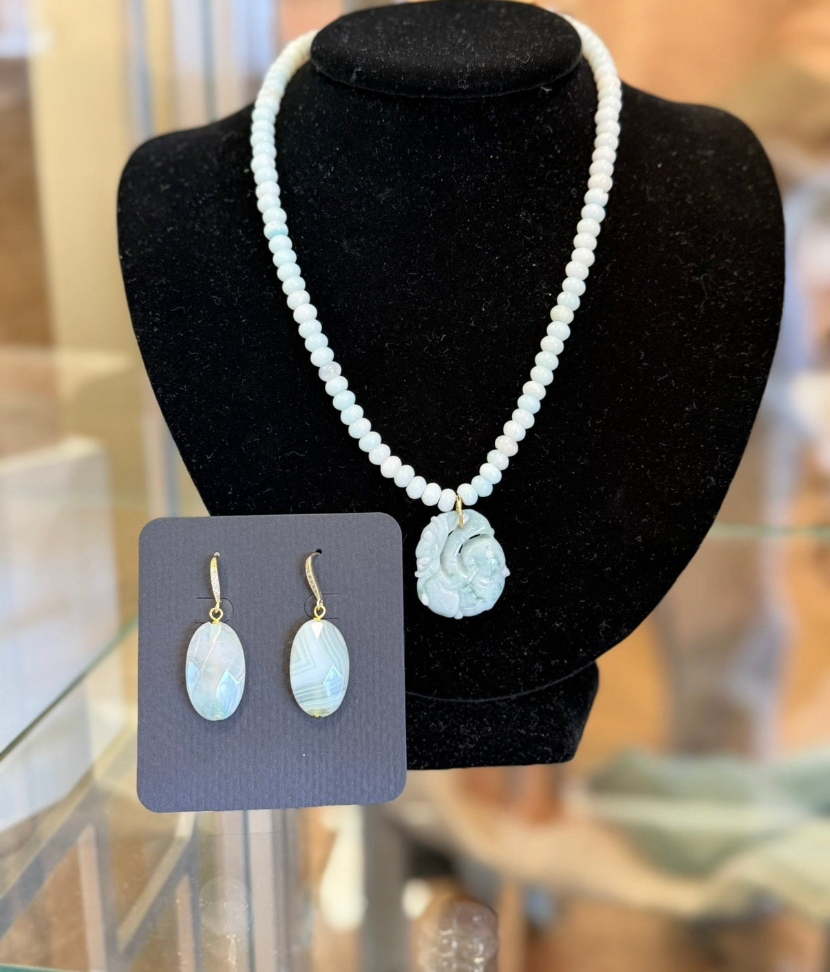 Banded Jade Earrings On Gold Cryst Wires (LJ593)