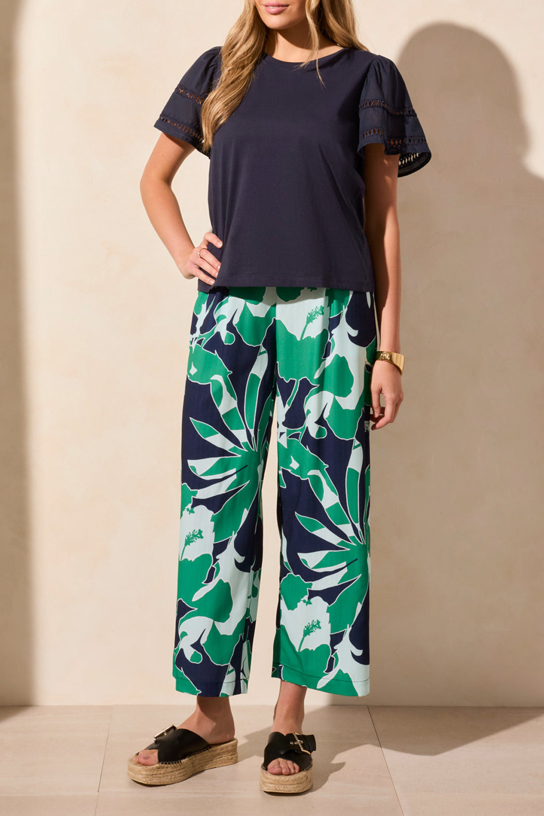 Tribal Navy Flutter Sleeve Top