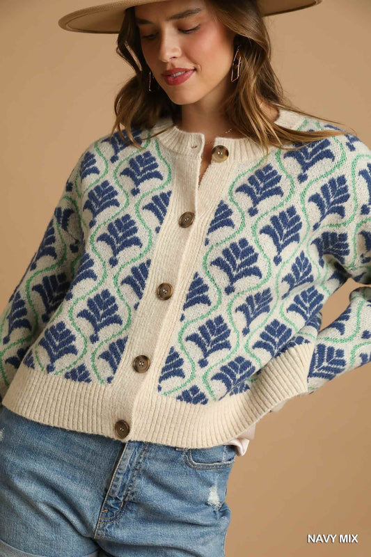 Umgee Jacquard Mix Button-Front Knit Cardigan