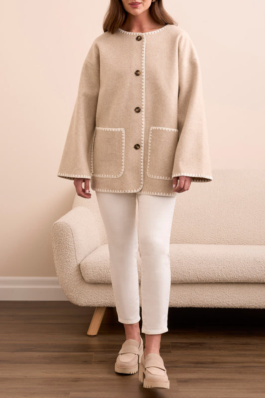 Ice Latte Coat With Detachable Scarf