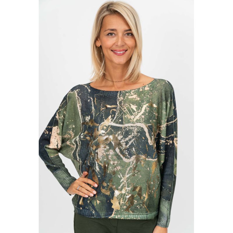 Printed and Gold Detail Batwing Sweater