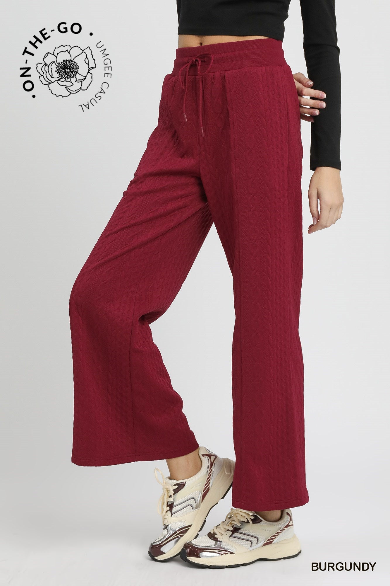Cable Knit Textured Wide Leg Pants