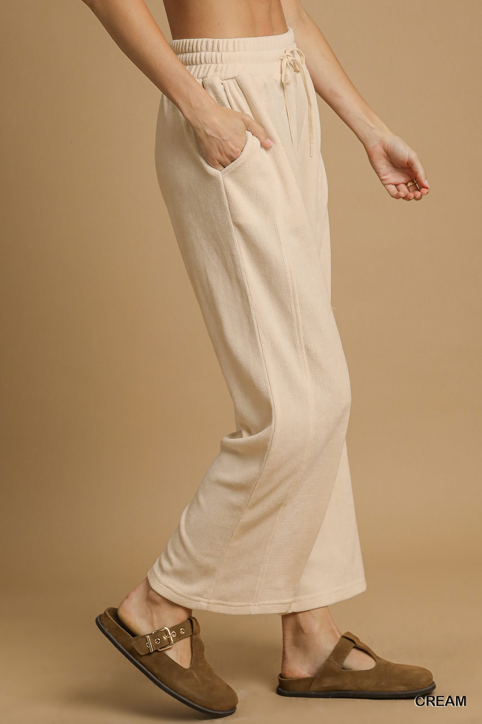 Cream Wide Leg Drawstring Pants