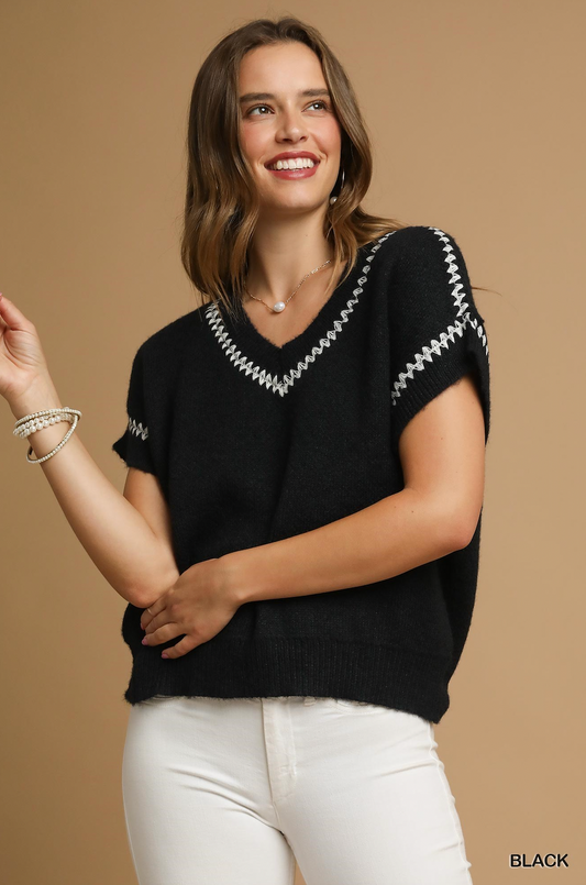 Black Knit Sleeveless Sweater Top