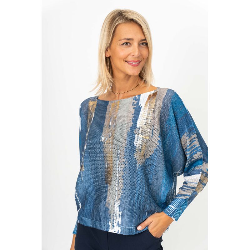 Gold & Blue Detailed Batwing Sweater