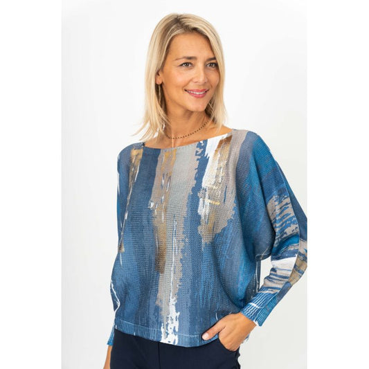 Gold & Blue Detailed Batwing Sweater