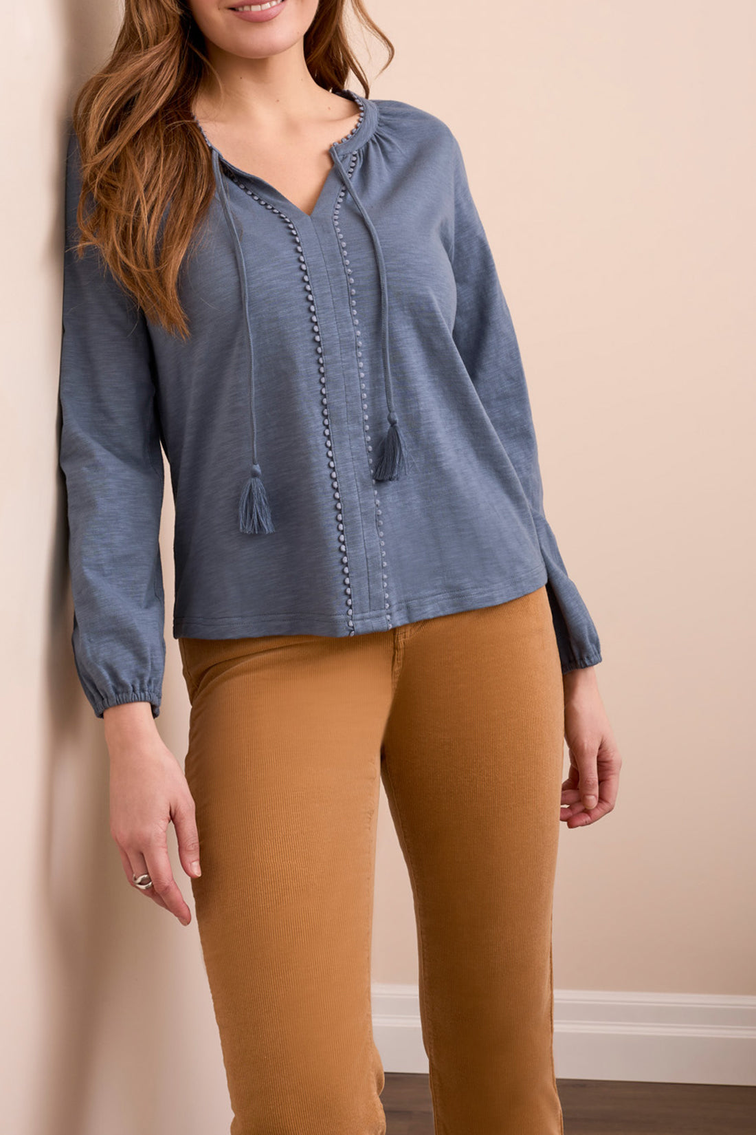 Split Neck Top w/ Tassel