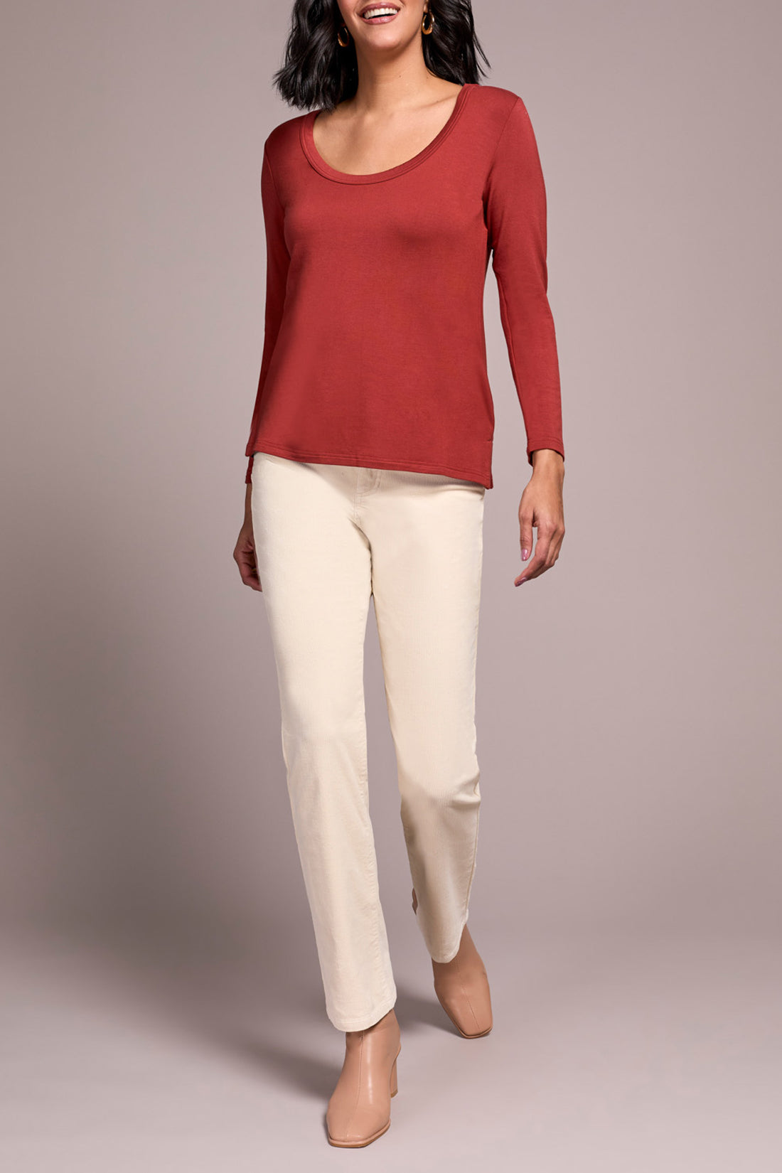 Toffee Scoop Neck Knit Top