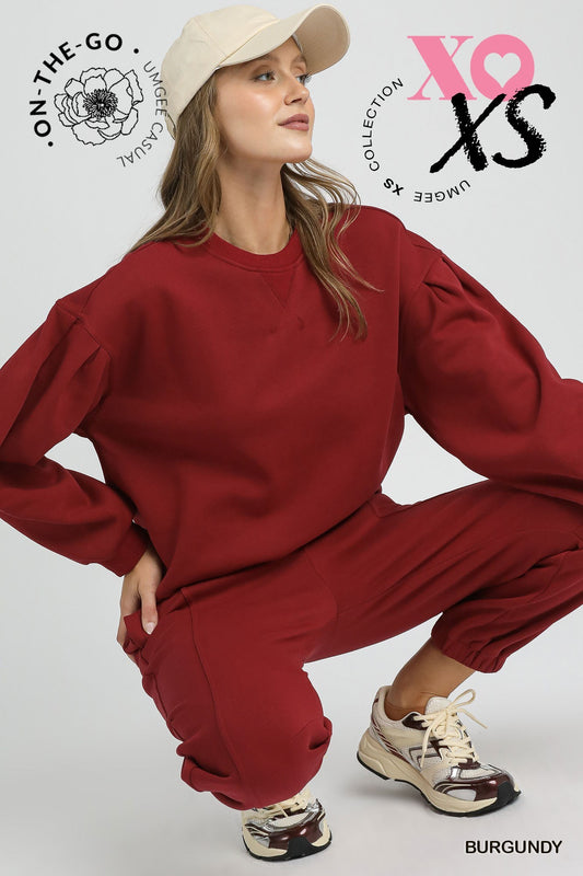 Umgee Burgundy Fleece Pull Over Top