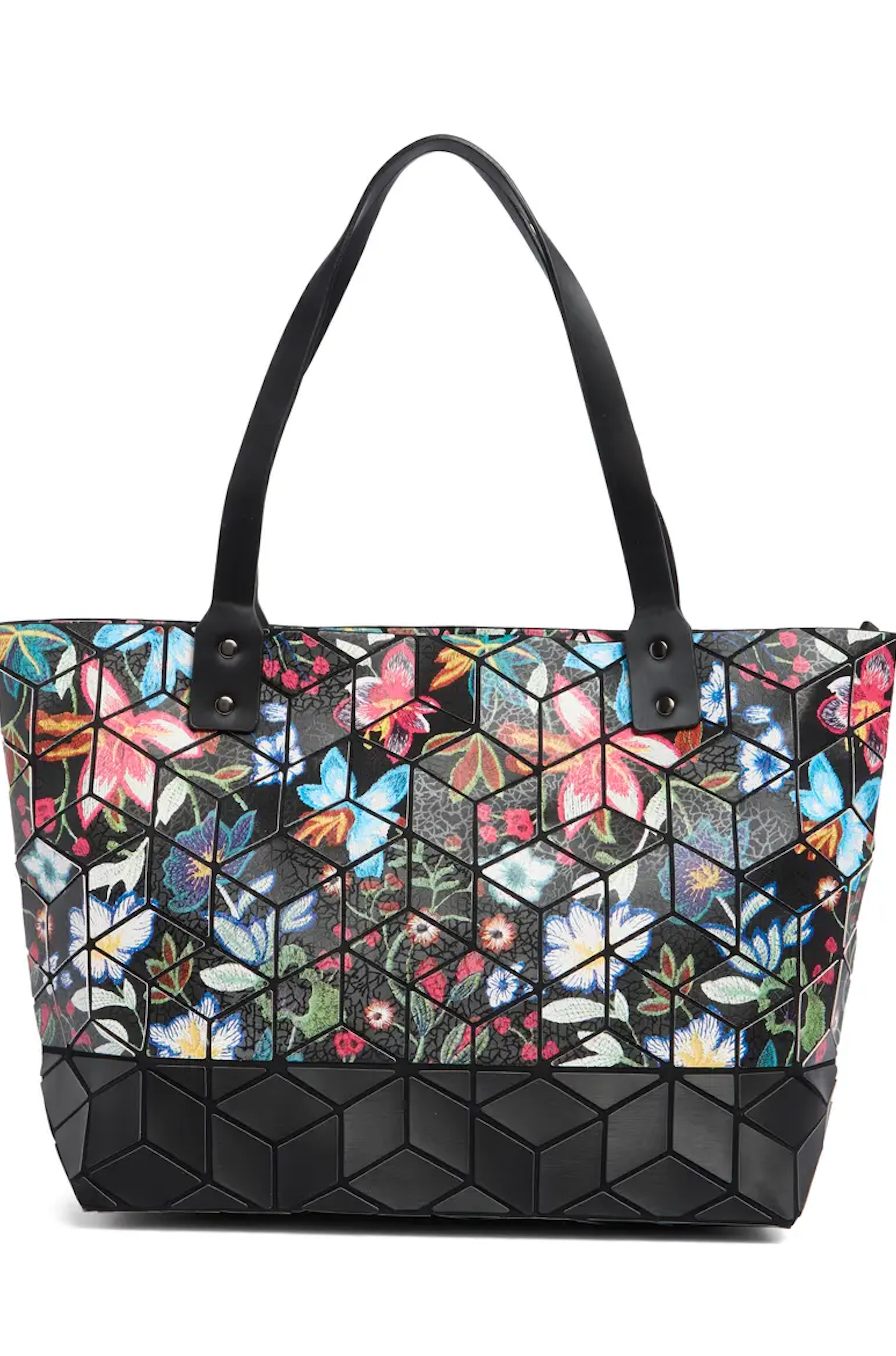 Black Floral Tote by Silk Road Connection