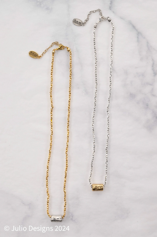 Juven Hammered Tube Bead On Faceted Pyrite Necklace