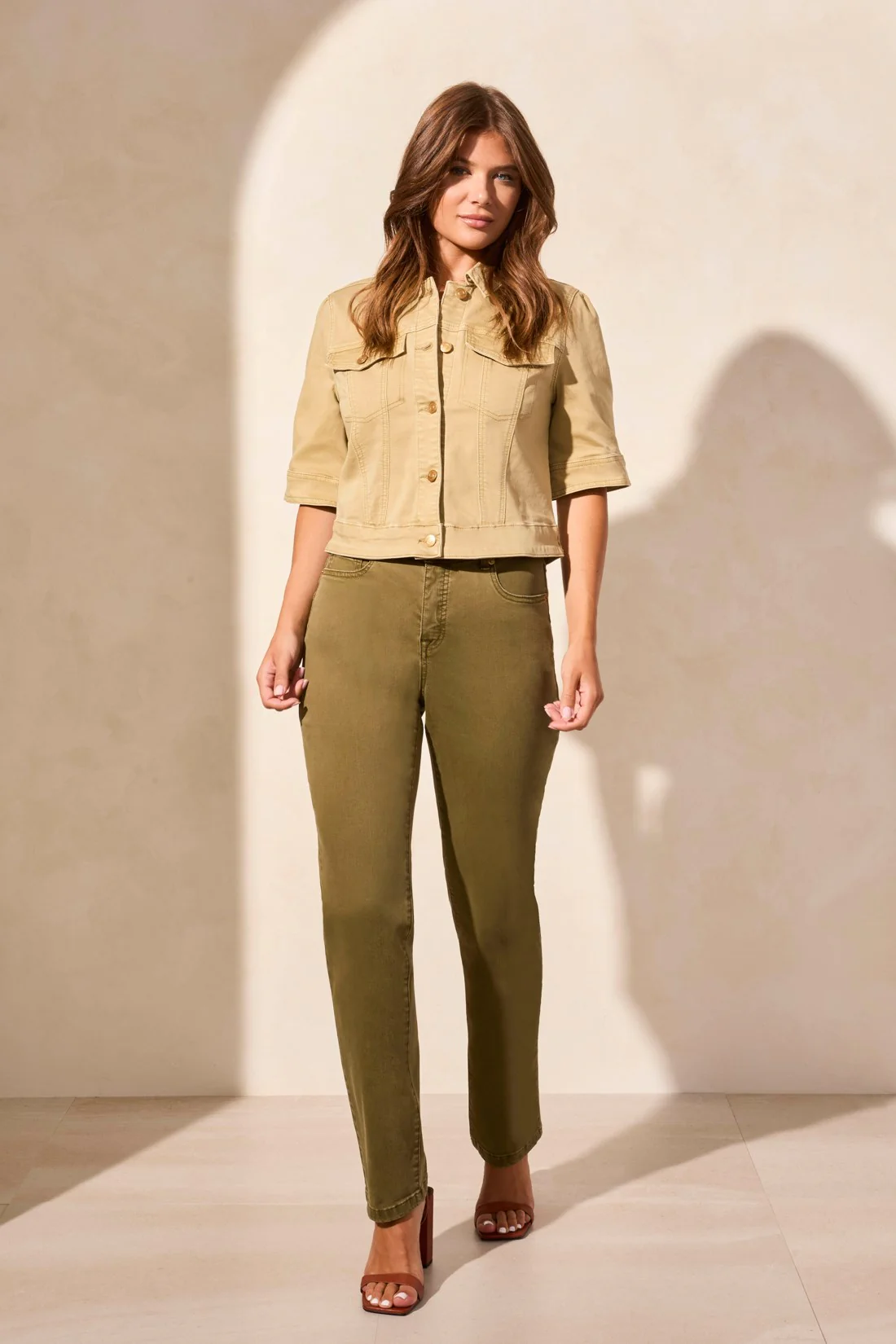 Tribal Elbow Sleeve Nude Olive Denim Jacket