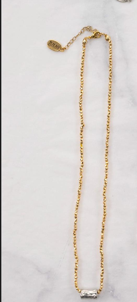 Juven Hammered Tube Bead On Faceted Pyrite Necklace