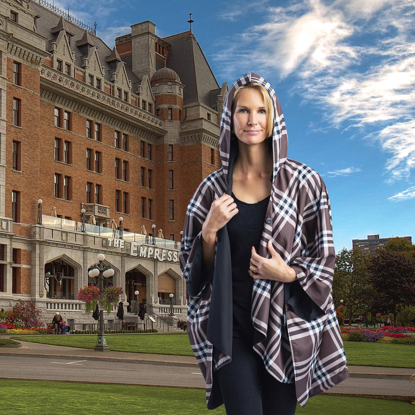 Black and Coco Plaid Rain & Travel Cape