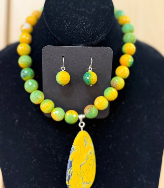 Yellow & Green Jade Earrings (LJ595)