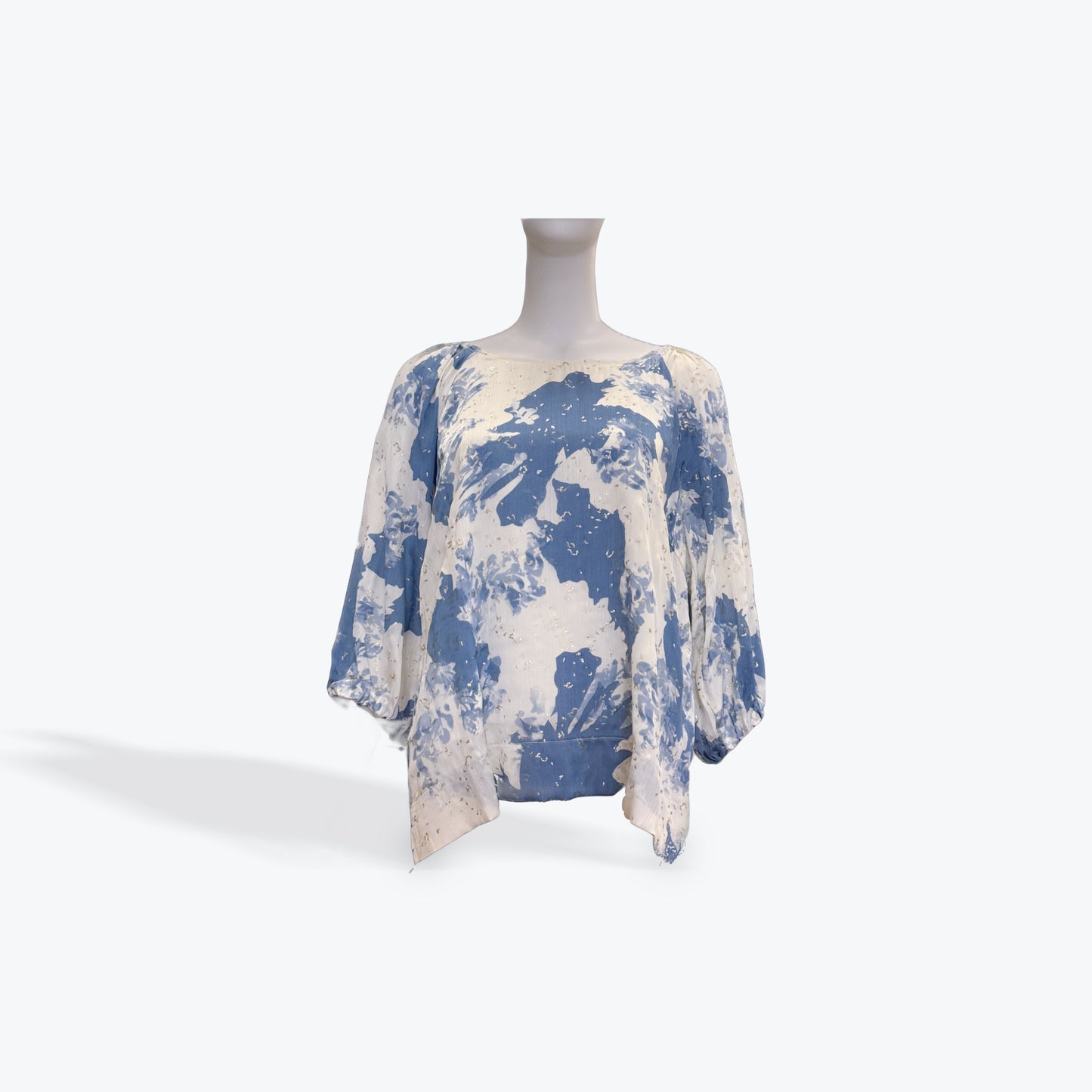 Umgee Cream and Blue Painted Blouse with Gold Details