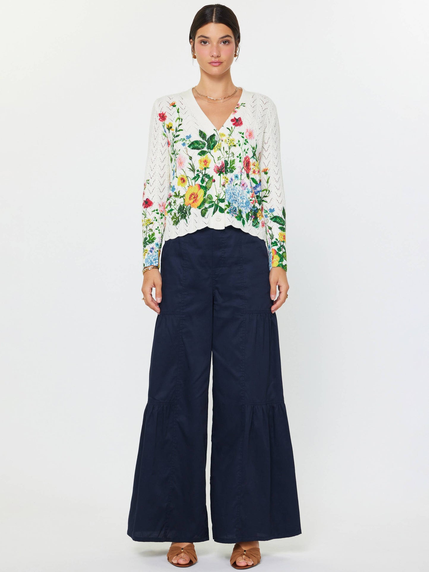 Floral Print Scalloped Cardigan