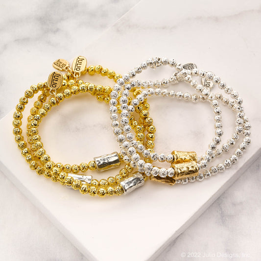 Bago Lava Nugget Bracelet with Hammered Barrel Bead Accent