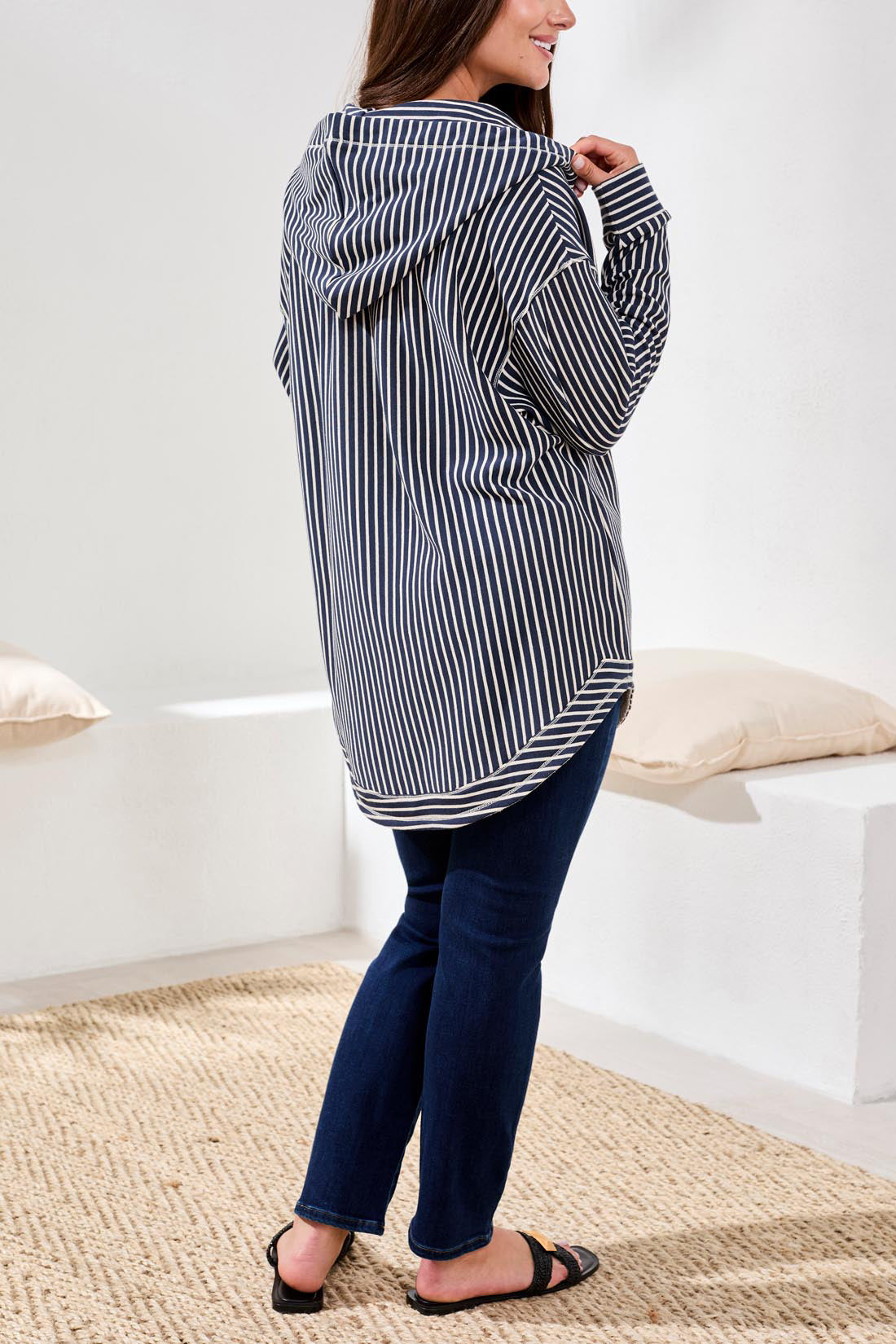 Navy/Cream Hooded Top