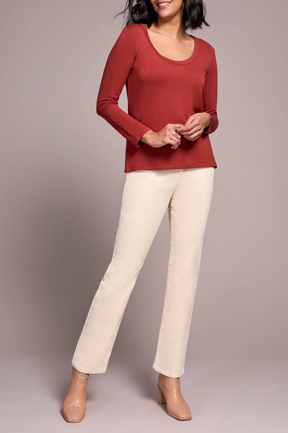 Toffee Scoop Neck Knit Top