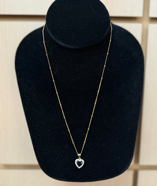 Tiny Gold Chain w/ Black Heart (LJ577)