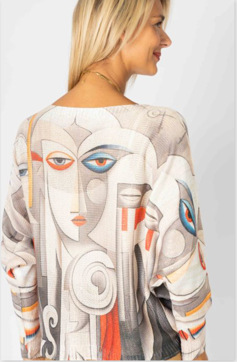 "Pic" Printed Batwing Sweater