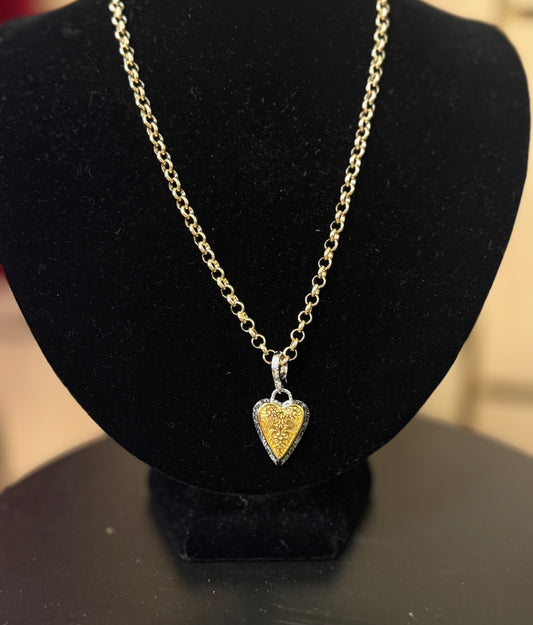 Gold Chain Necklace w/ gold & Silver Heart (LJ576)
