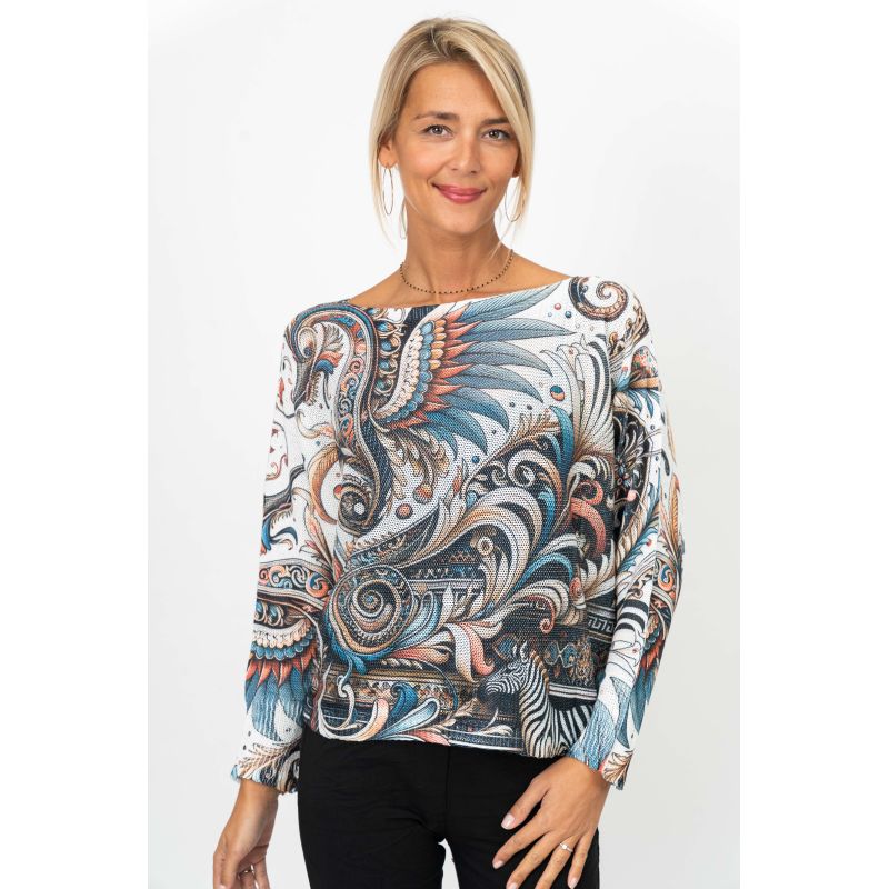 Artistic Paisley & Animal Print Batwing Sweater