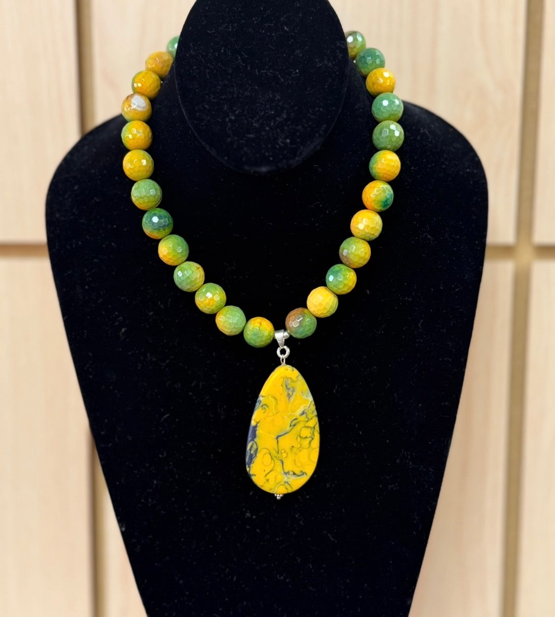 Green & Yellow Jade w/ Acrylic Yellow Pendant (LJ587)