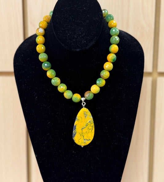 Green & Yellow Jade w/ Acrylic Yellow Pendant (LJ587)