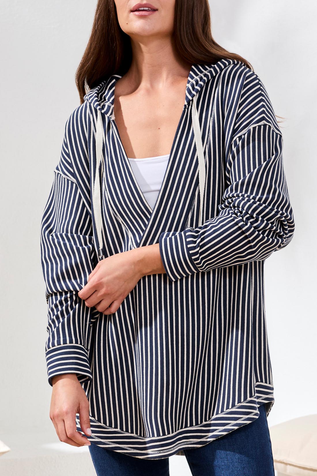 Navy/Cream Hooded Top