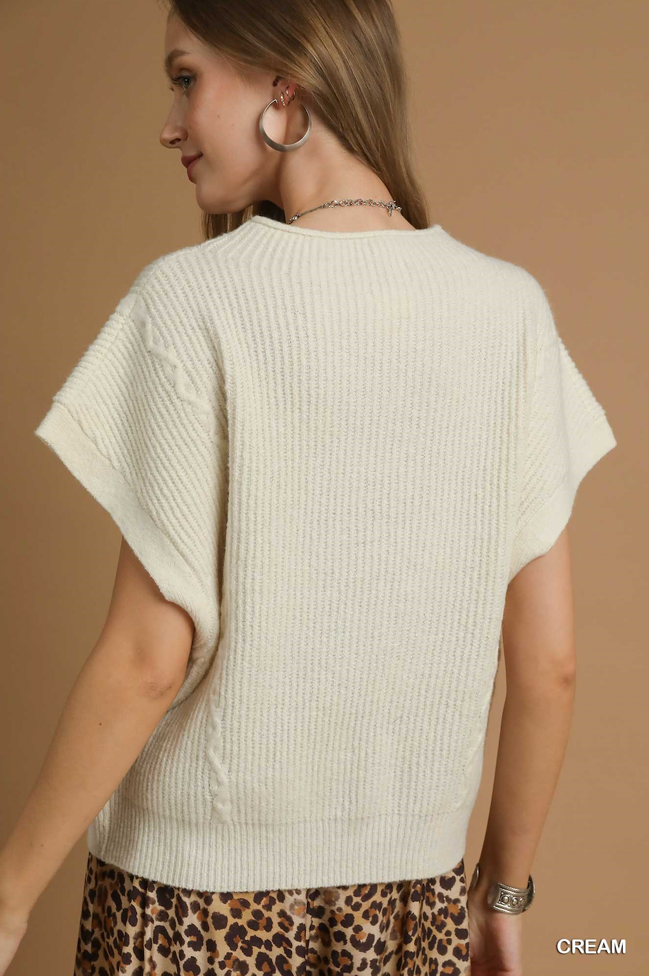 Short Sleeve Cream Knit Sweater Top