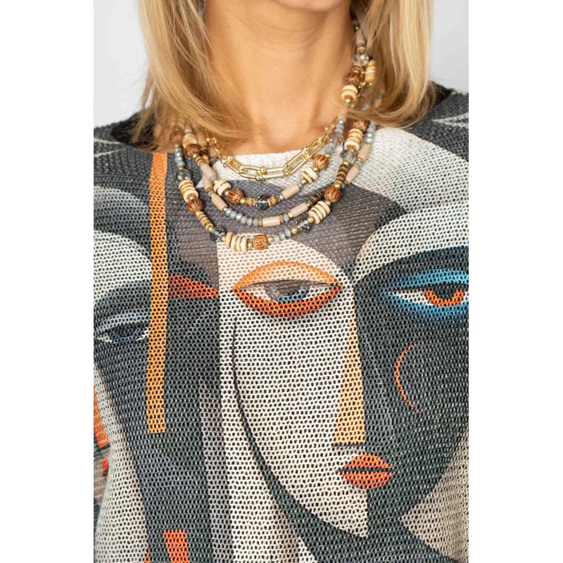 "Pic" Printed W/Shimmer Batwing Sweater - Dark Grey