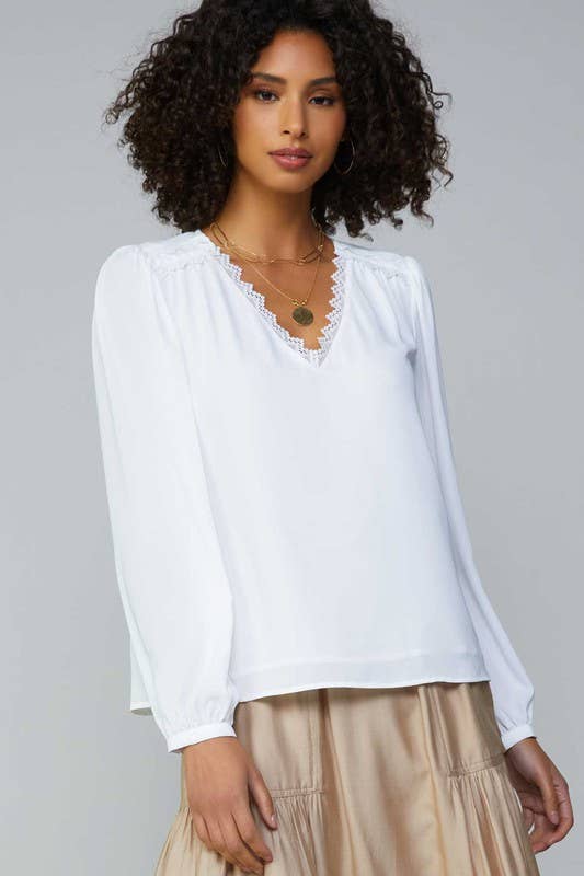 V-neck Lace Trim Blouse