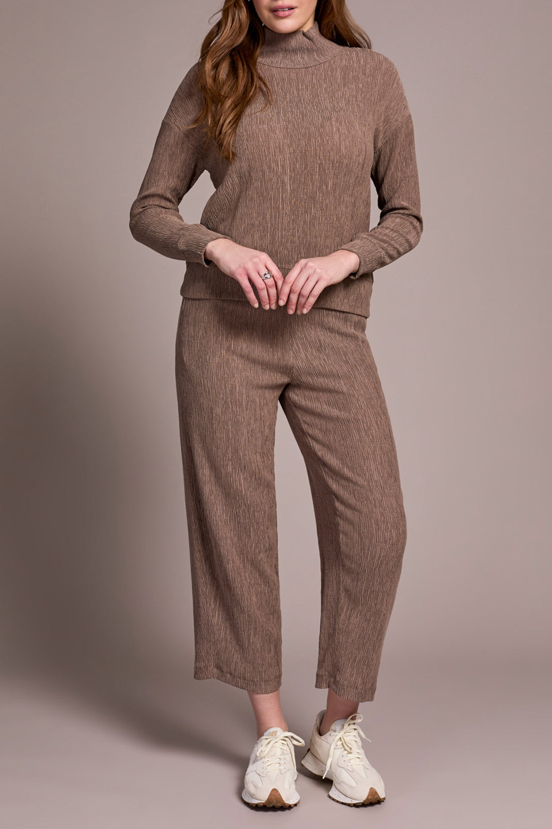 Long Sleeve Mock Neck Top - Fossil