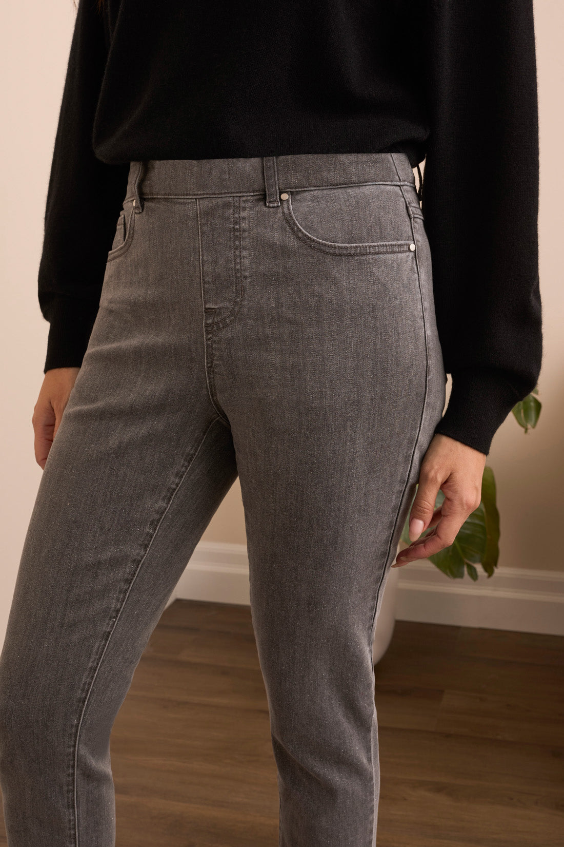 Audrey Pull On Slim Ankle Jeans With Glitter Silver/Grey