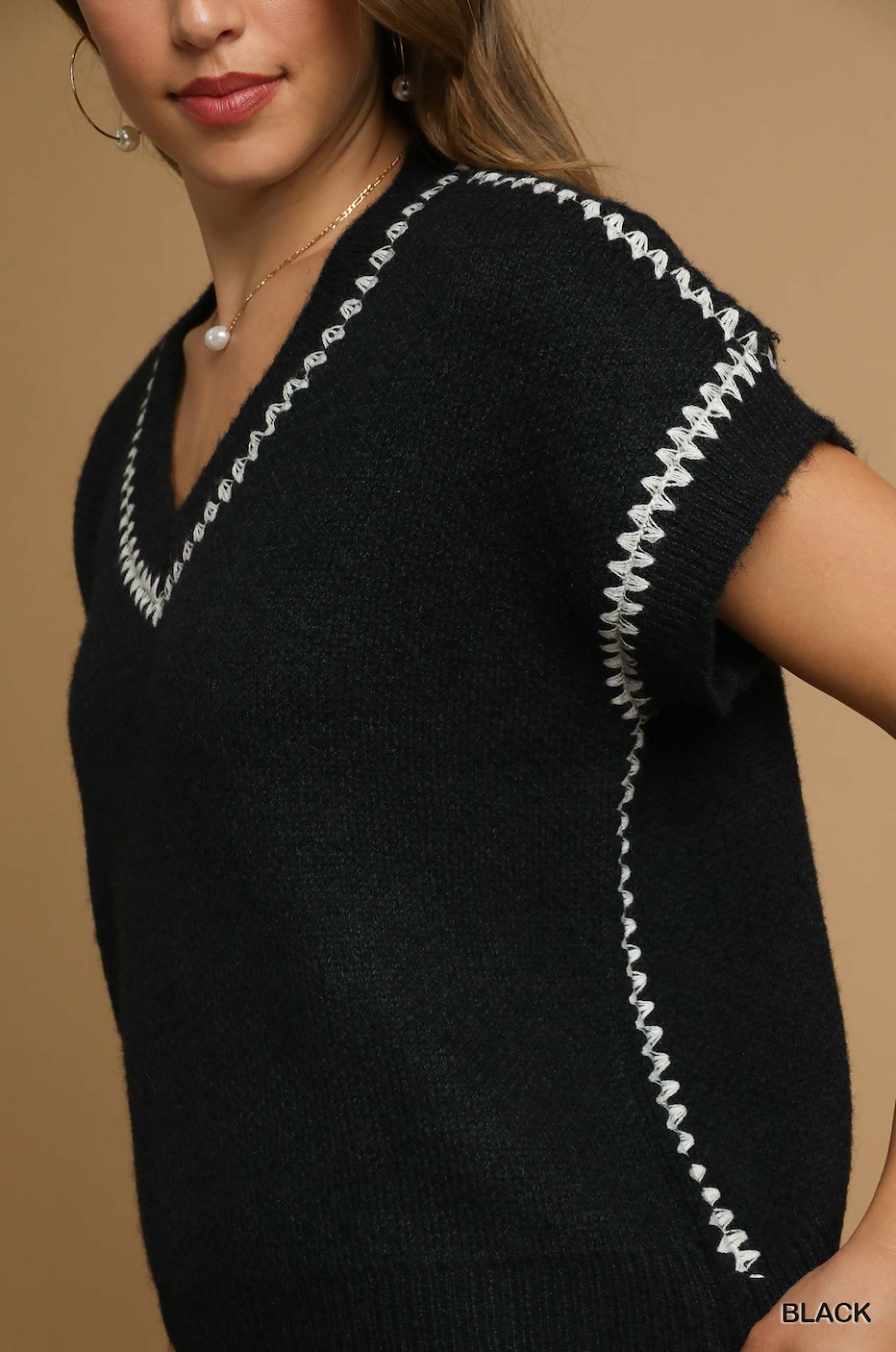 Black Knit Sleeveless Sweater Top