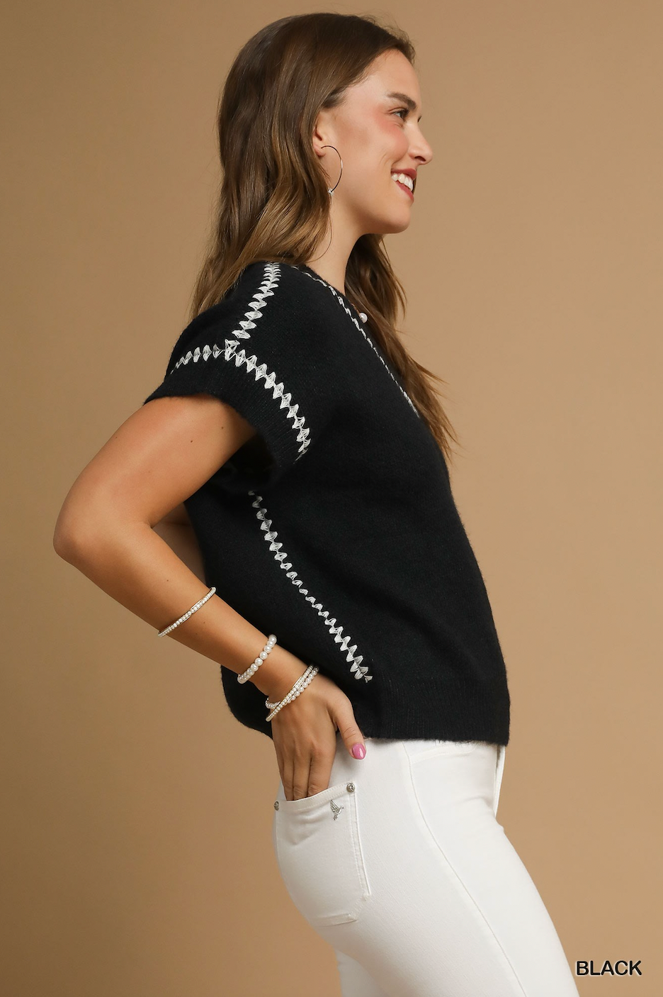 Black Knit Sleeveless Sweater Top