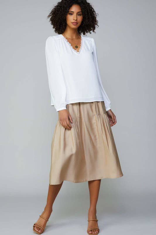 V-neck Lace Trim Blouse