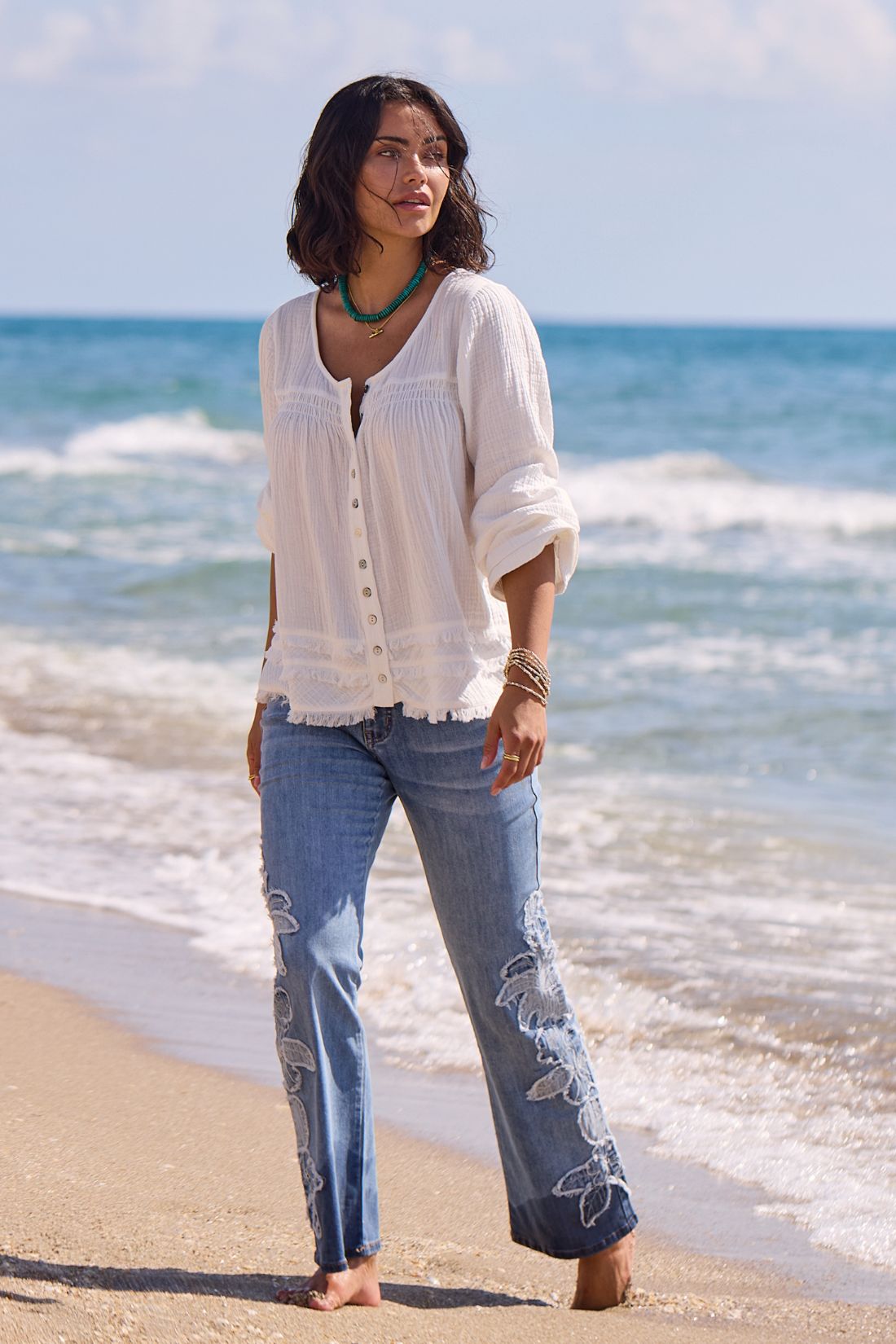 Ocean Pearl Smocked Blouse