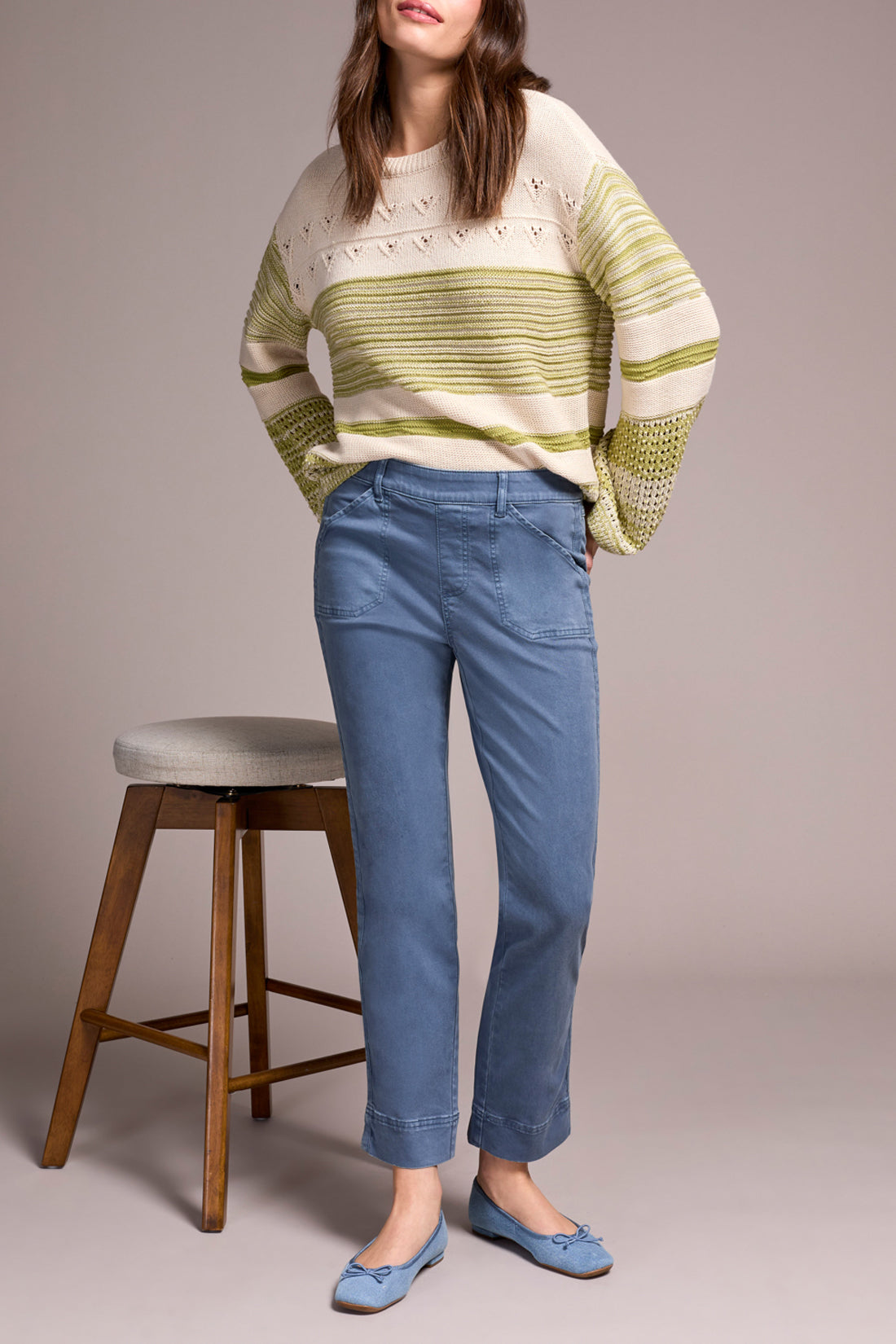 Slate Blue Pull on Ankle Pant