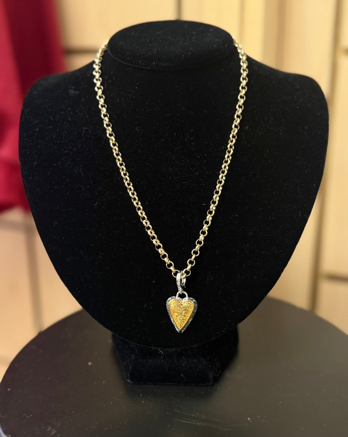 Gold Chain Necklace w/ gold & Silver Heart (LJ576)