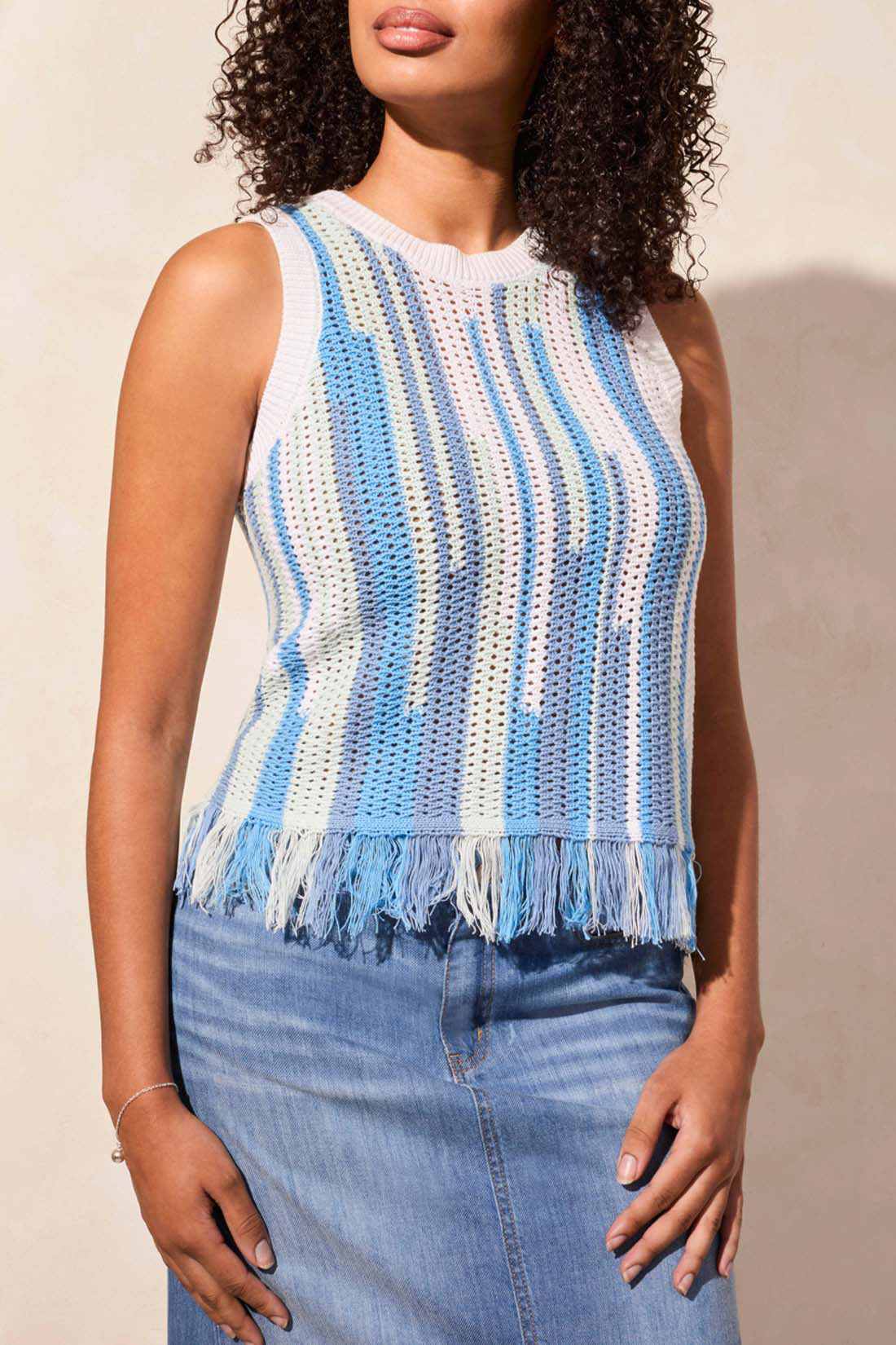 Tribal Sailboat Fringed Sweater