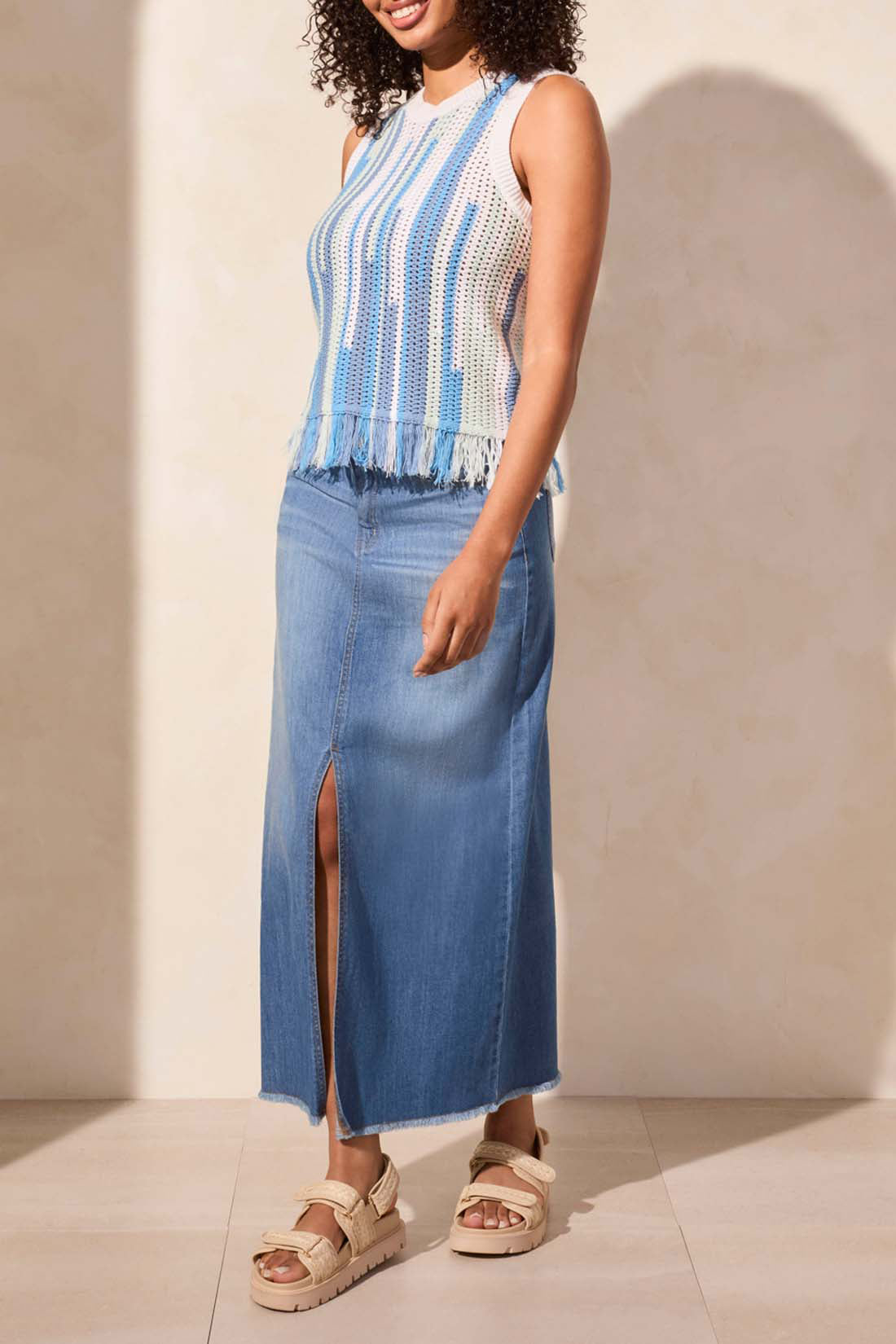 Tribal Sailboat Fringed Sweater