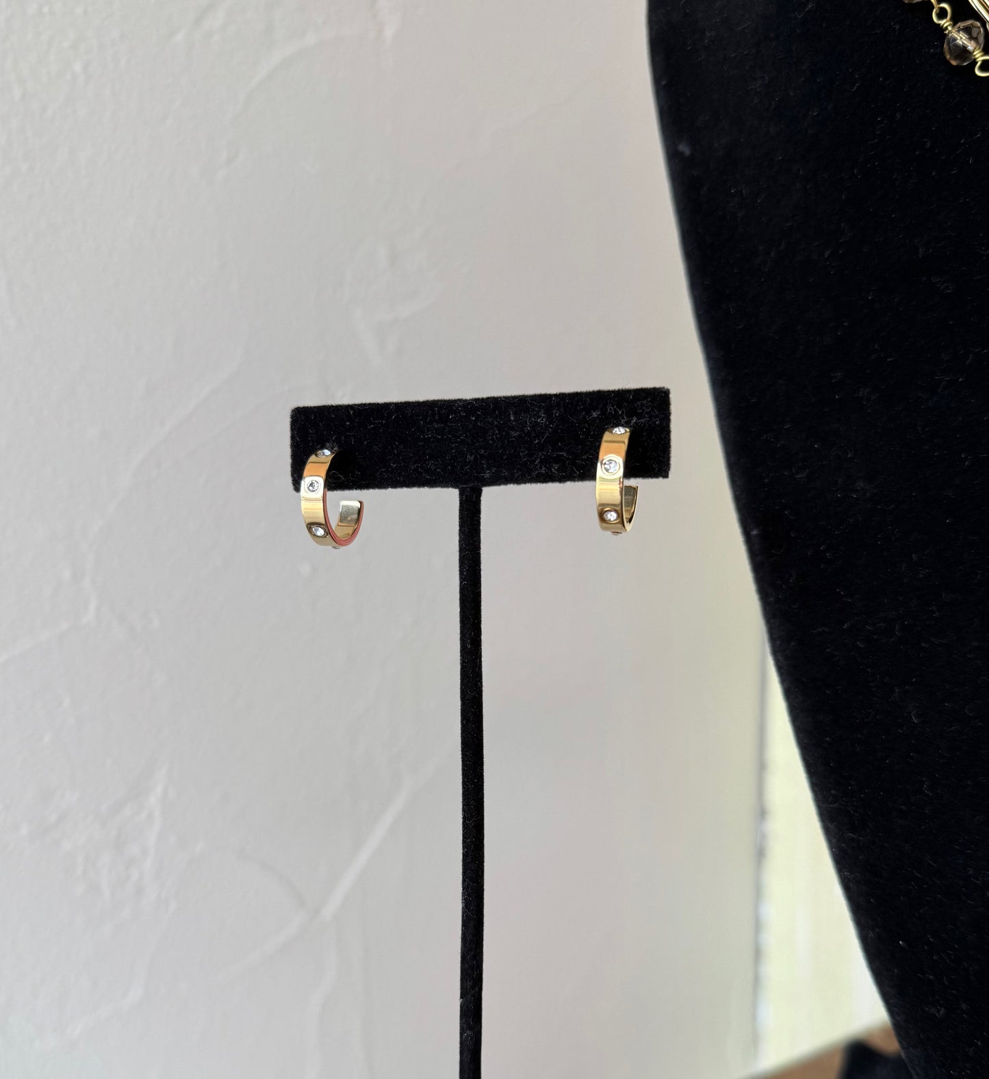 DX Collection Gold Mini Hoop Earrings with Crystal Studs