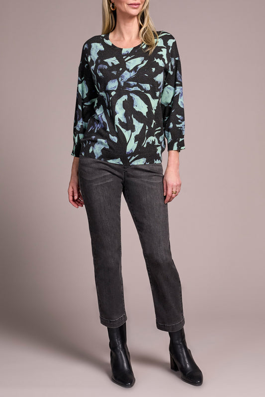 Soft Yarn Three Quarter-Sleeve Crewneck Sweater