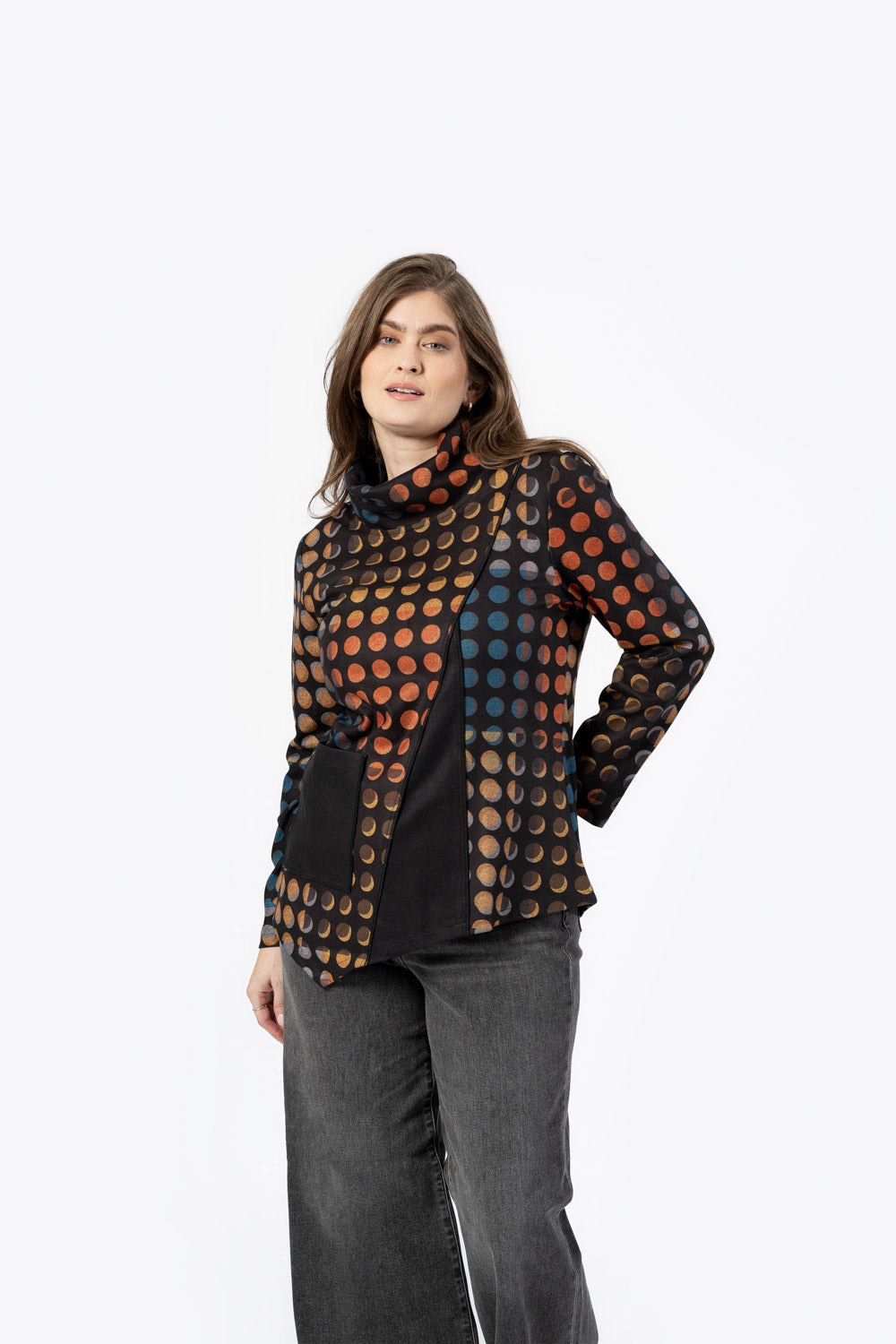Multi Dot Print Turtleneck Top