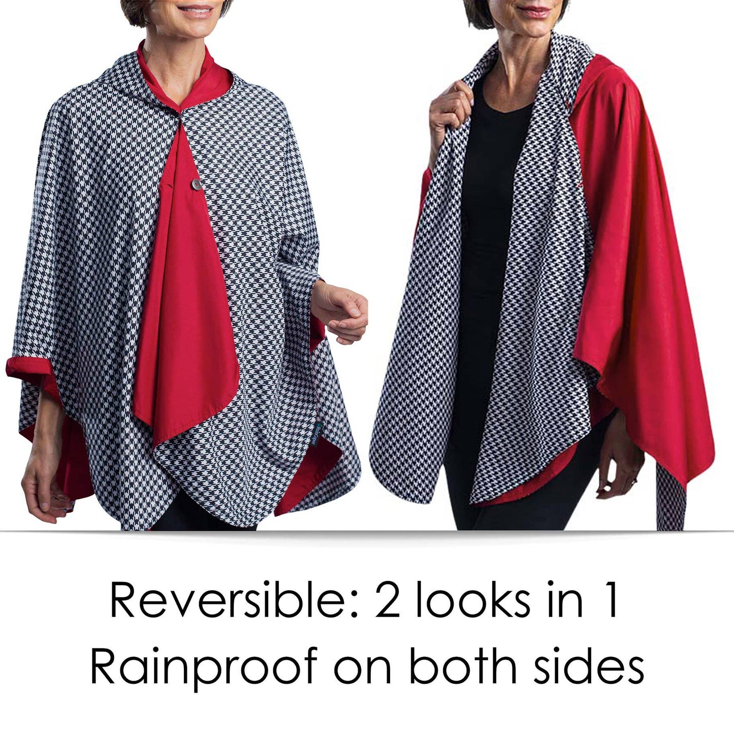 Crimson & Black / White Houndstooth Travel Rain Cape