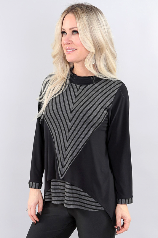 Michael Tyler Charcoal Long Sleeve Cowl Neck Top